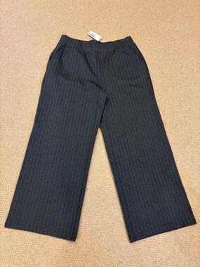 Wide-Leg Pinstripe Pants in Black by Vibe